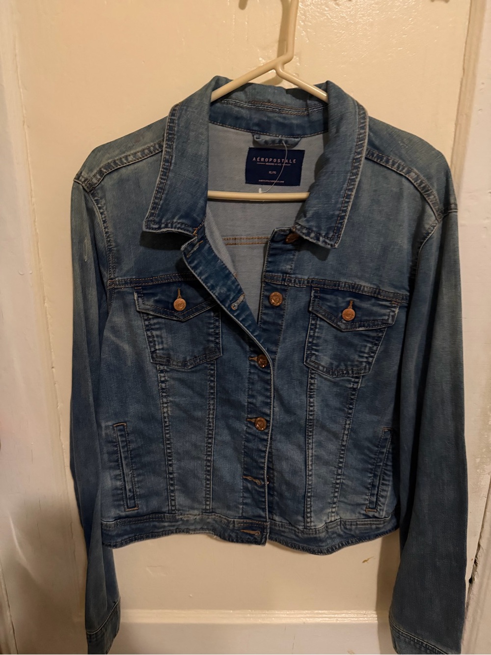 Aeropostale Women's Medium Blue Denim Jacket with Button Front